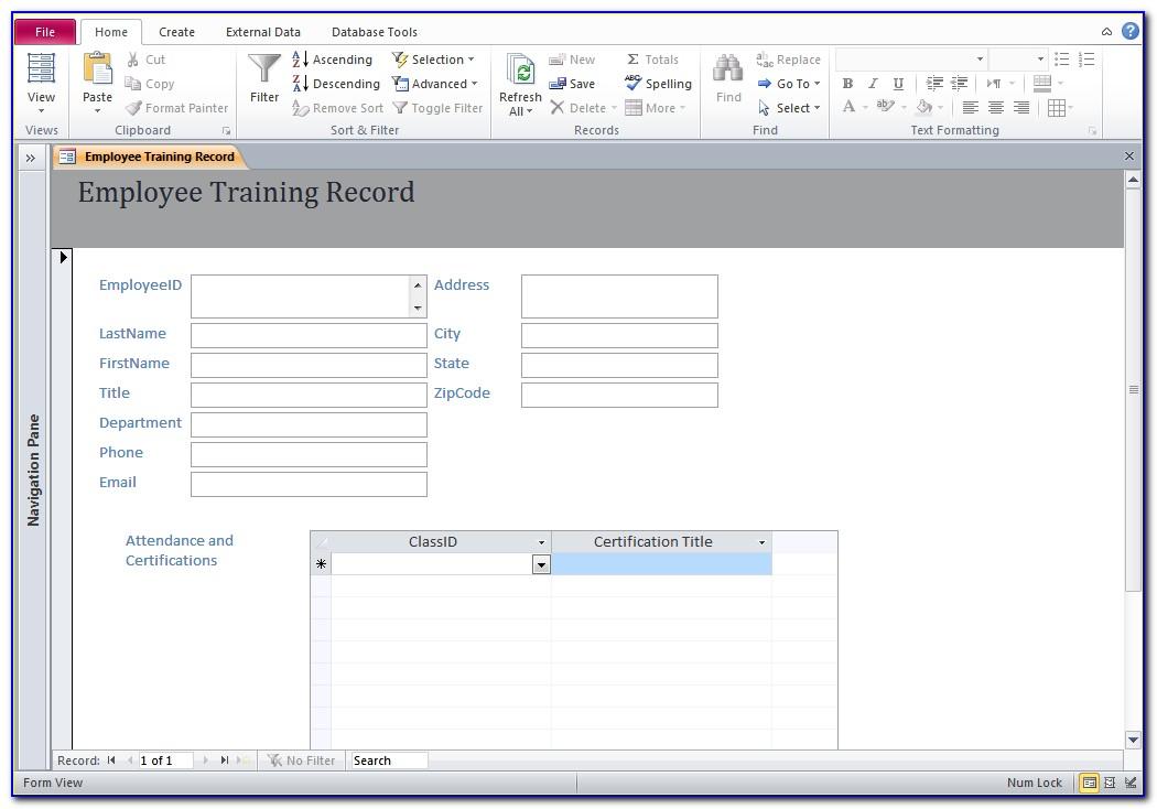 Microsoft Access Employee Training Database Template Free Download
