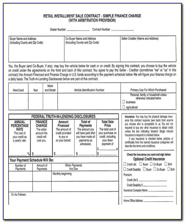 Motor Vehicle Retail Installment Sales Contract Template