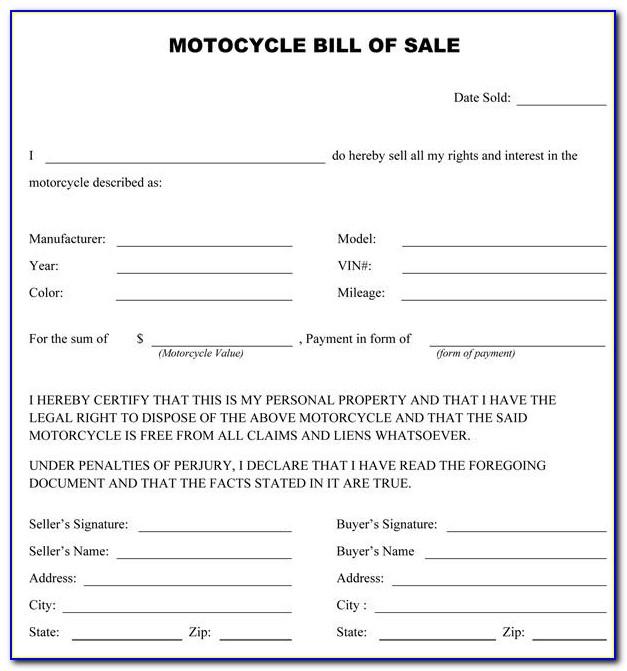 Motorcycle Purchase Contract Template