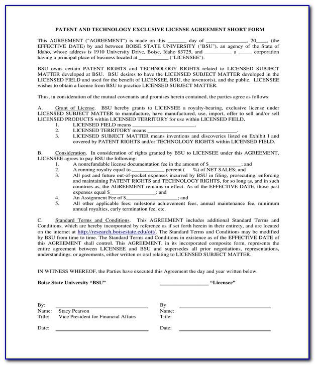 Non Exclusive Patent License Agreement Template