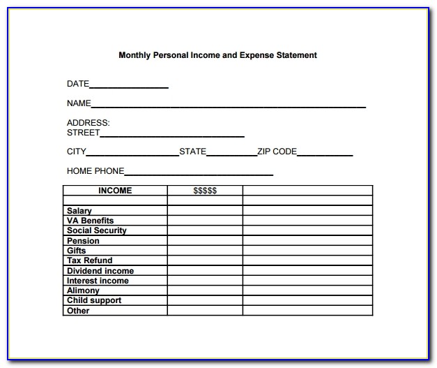 Personal Income And Expense Statement Template
