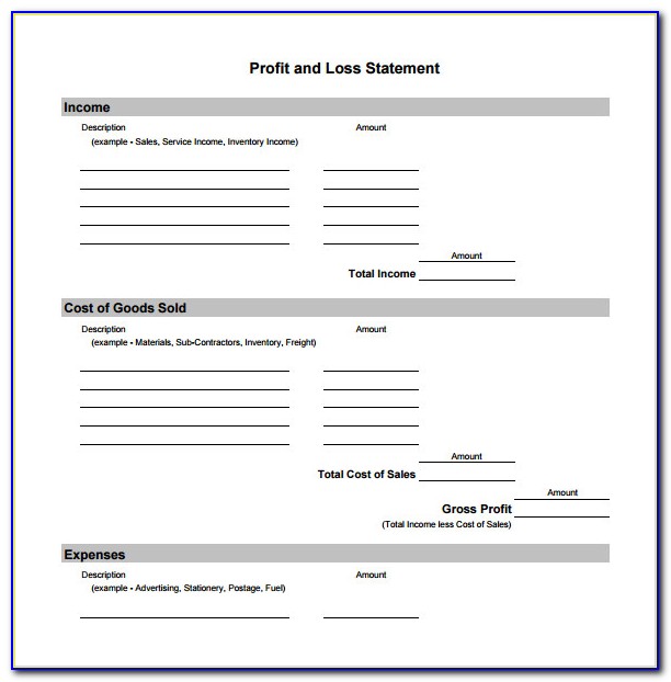 Profit And Loss Statement Pdf Fill In