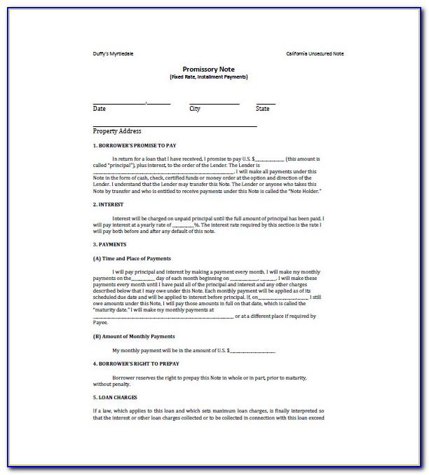 Promissory Note Template For Personal Loan