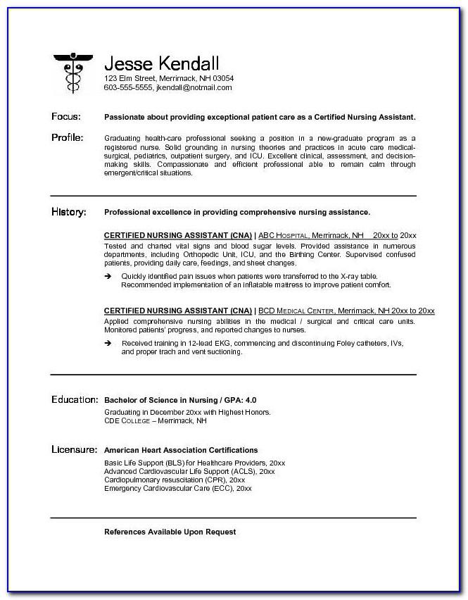 Resume Example For Certified Nursing Assistant