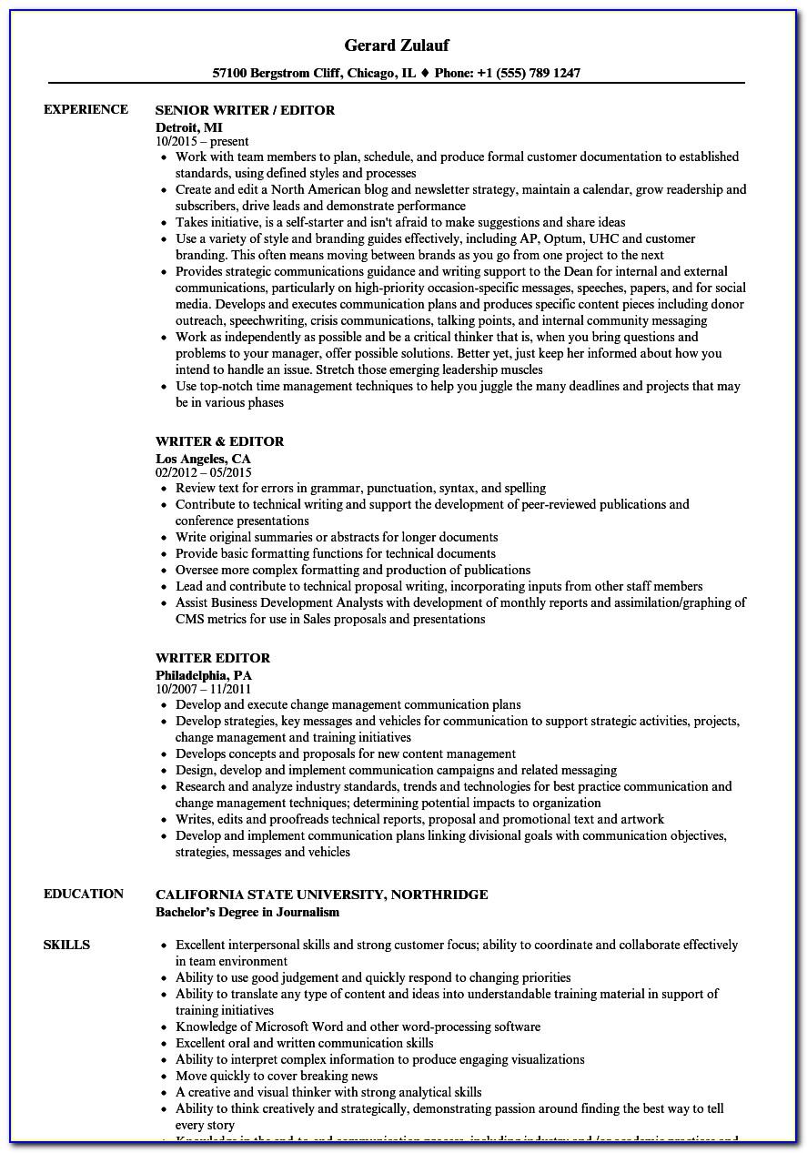 Resume Template For Editor Position