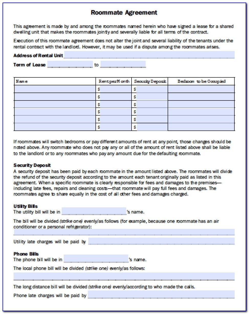 Roommate Rental Agreement Forms Free