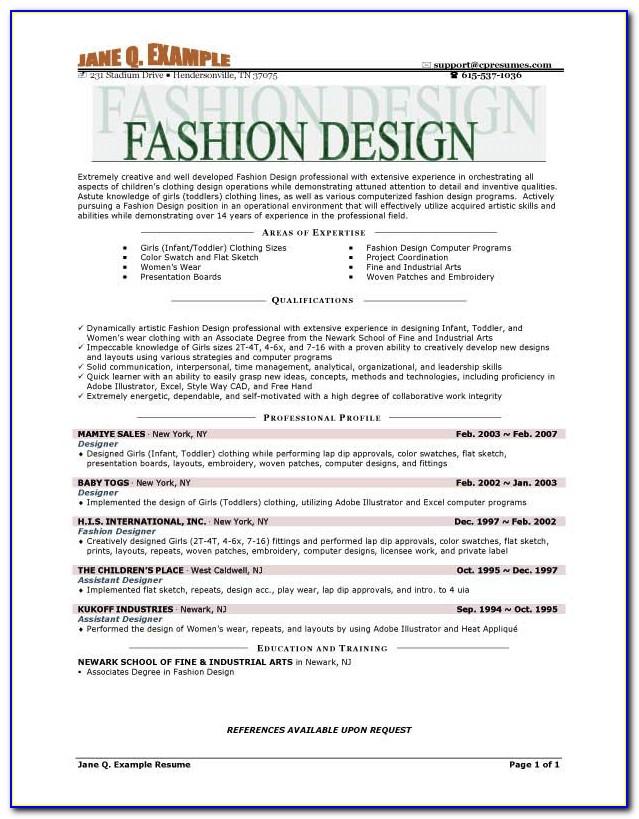 Sample Cv For Fashion Designer Fresher
