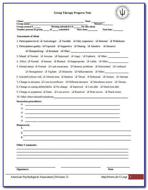 Sample Psychotherapy Progress Notes Template