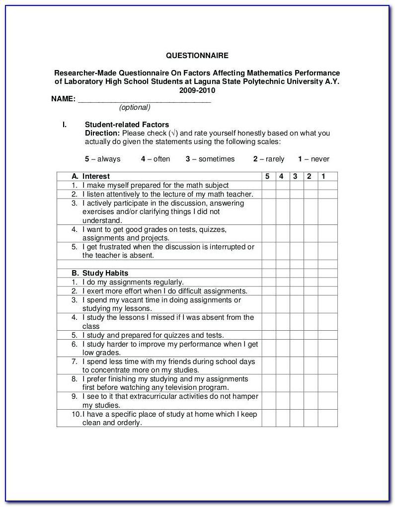 Sample Survey Questionnaire For Research Paper