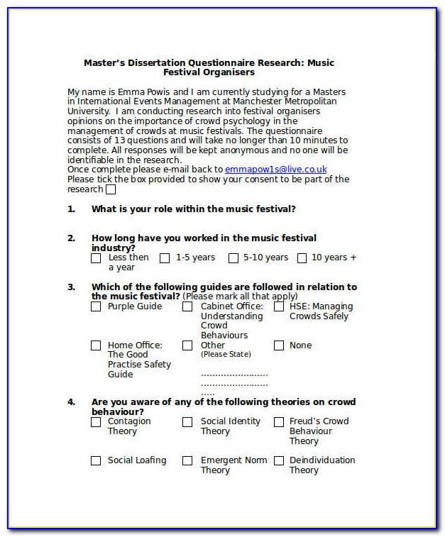 Sample Survey Questionnaire For Students