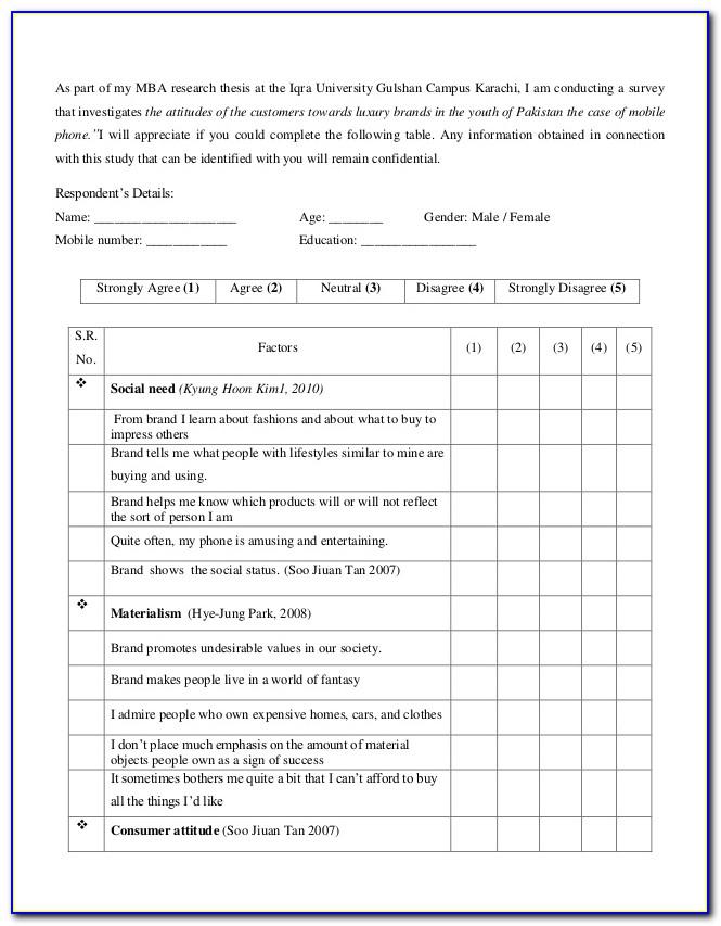 Sample Survey Questionnaire For Thesis Format