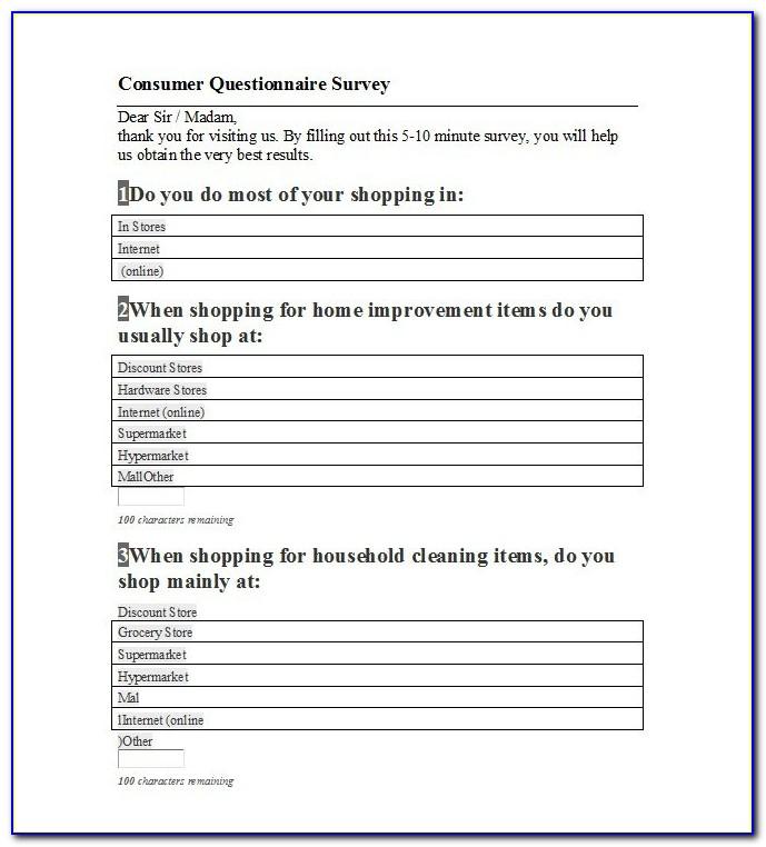 Sample Survey Questionnaire Word