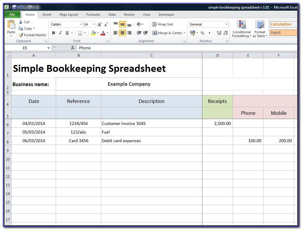 Simple Bookkeeping Template For Small Business