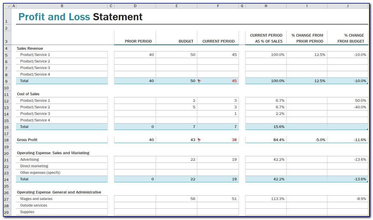 Small Business P&l Statement Template