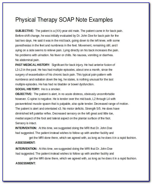 Soap Note Sample Physical Therapy