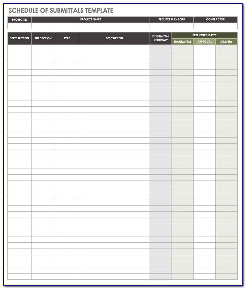 Submittal Schedule Template Excel