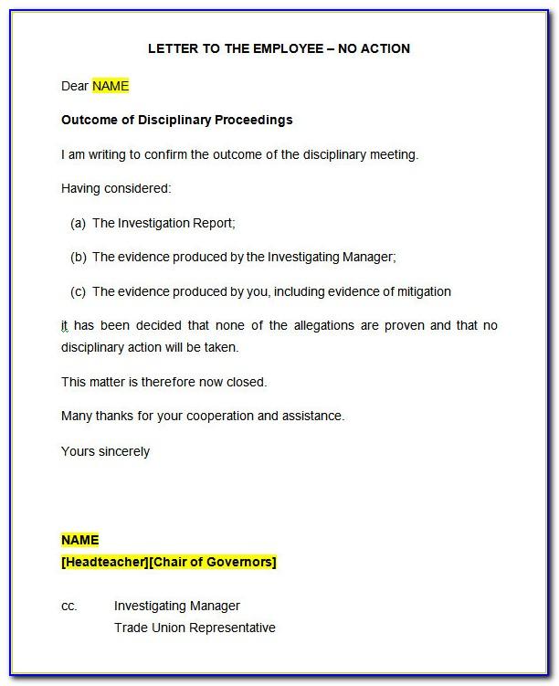 Template Disciplinary Outcome Letter