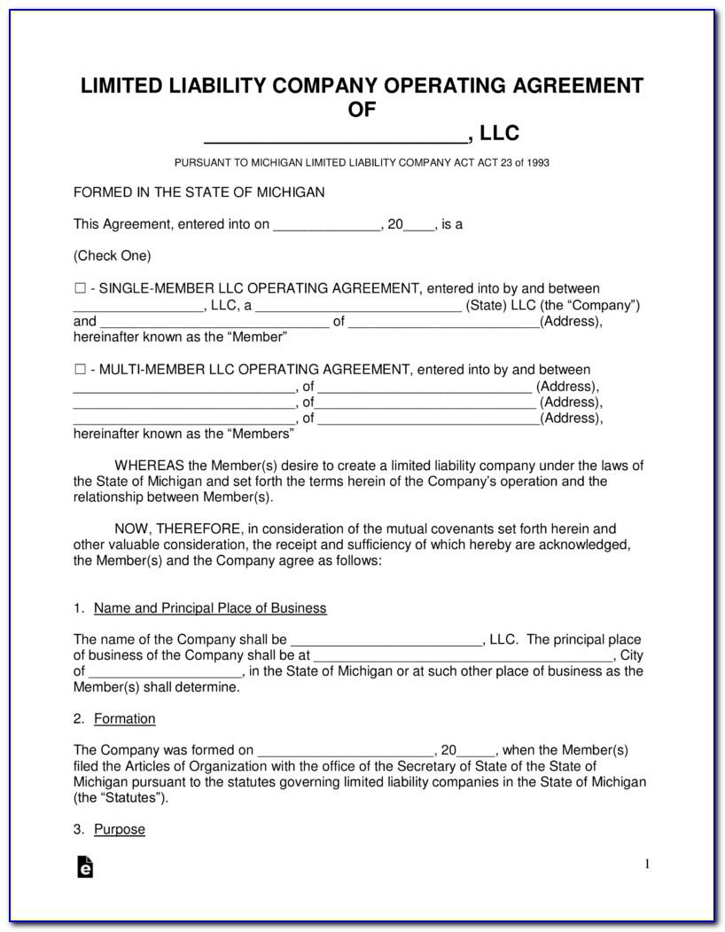 Template For Llc Operating Agreement