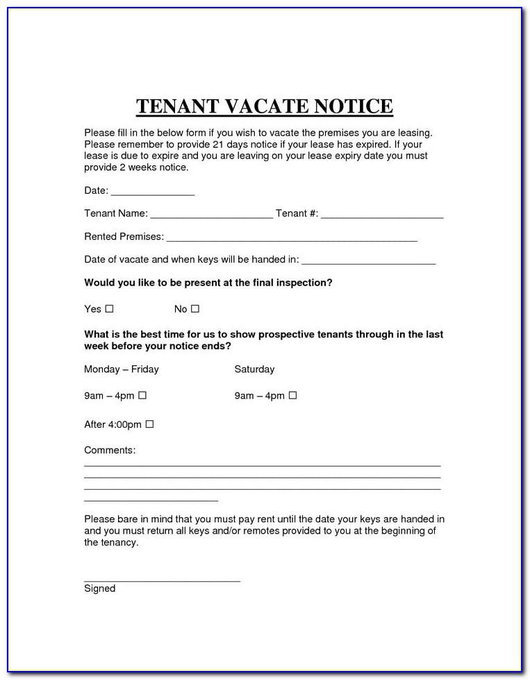 Tenant Notice To Vacate Forms Free