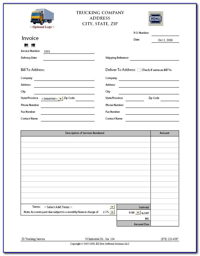 Transportation Invoice Template Excel