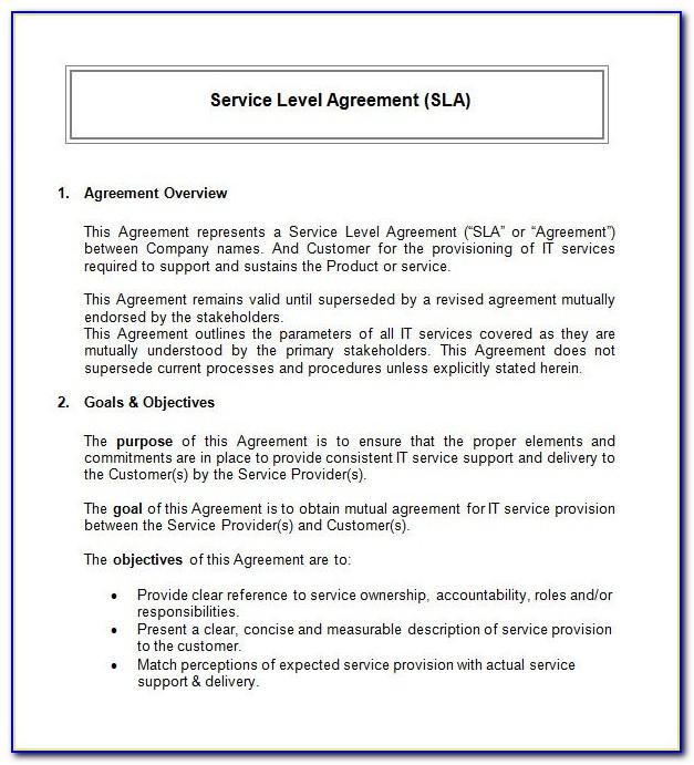 Vendor Service Level Agreement Example