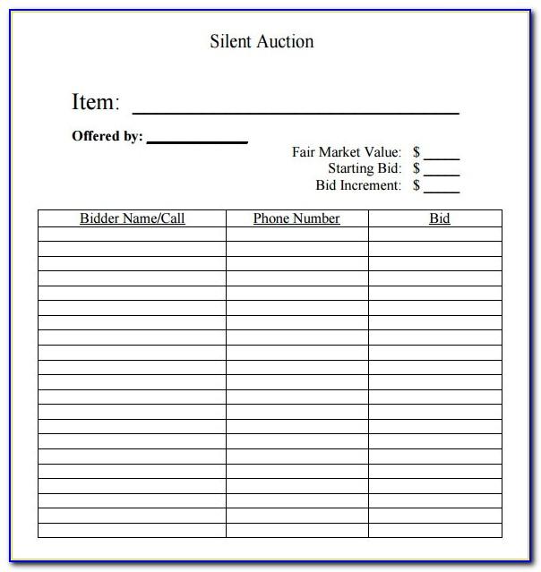 Auction Bid Sheet Template Free