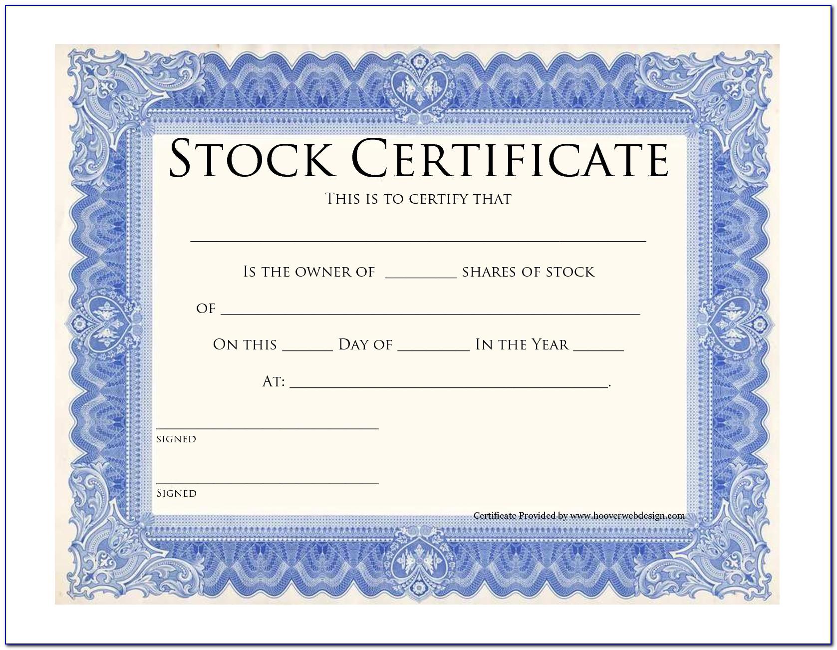 Corporate Stock Certificates Template Free