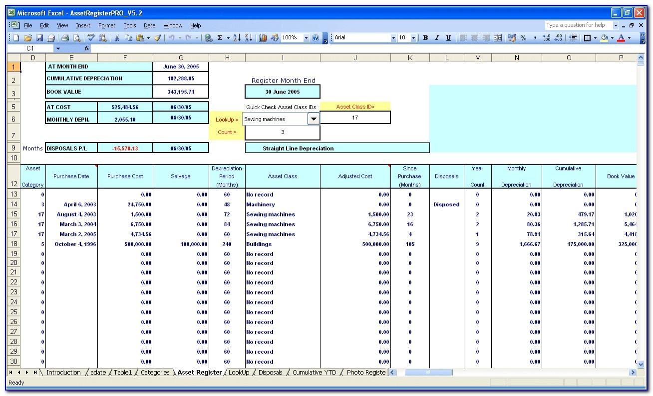 Fixed Asset Register Template Excel