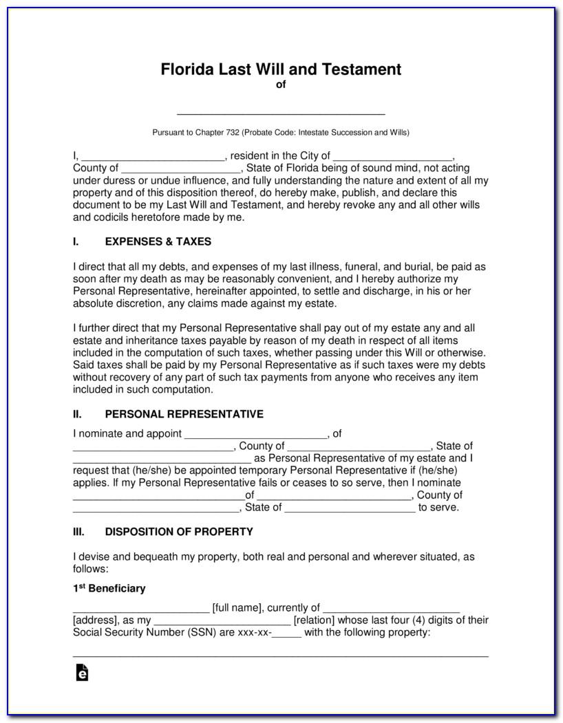 Florida Last Will And Testament Template Free