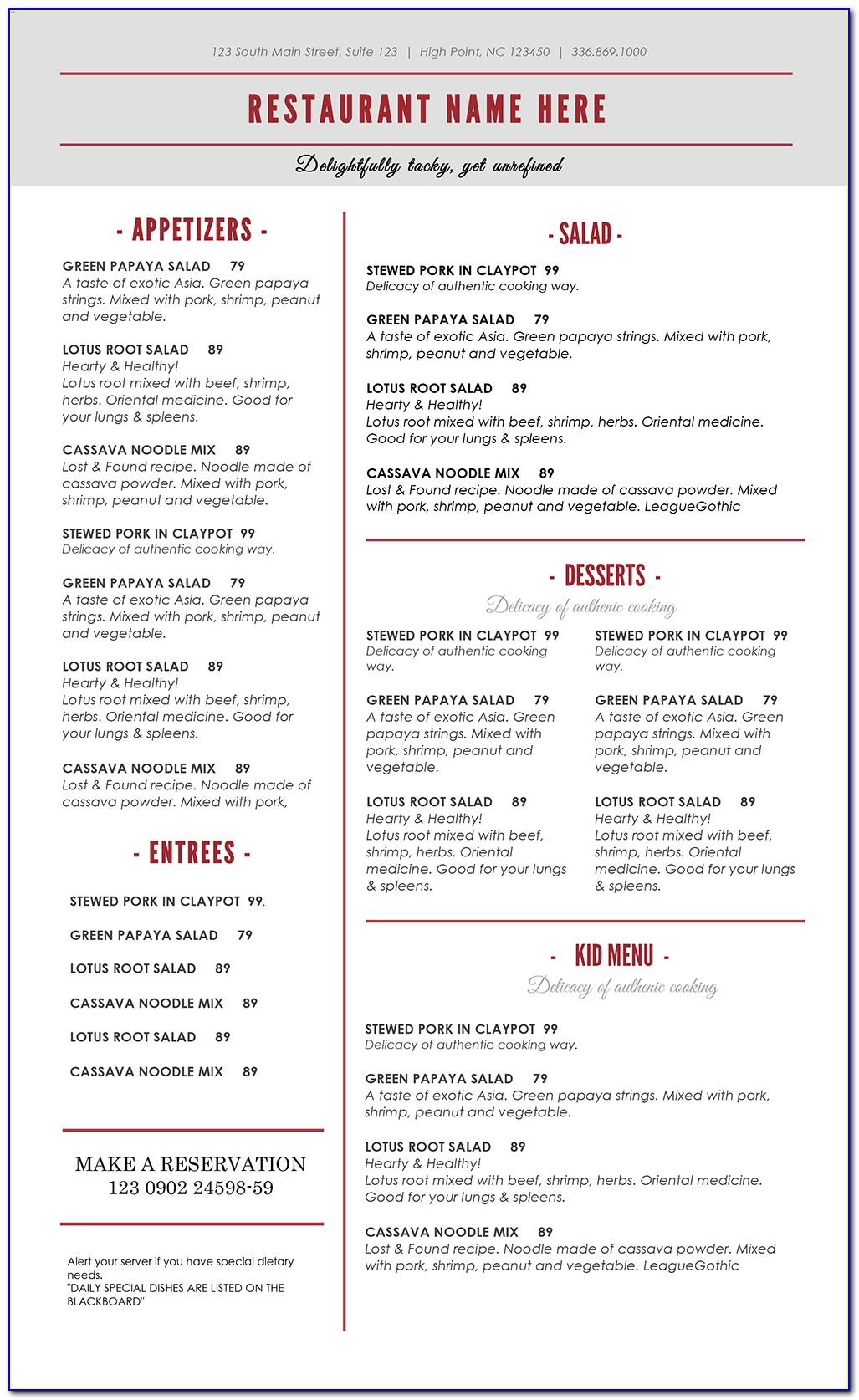 Free Catering Menu Templates For Microsoft Word