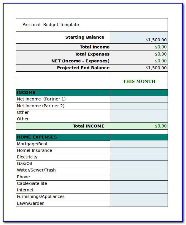 Free Personal Budget Templates For Excel