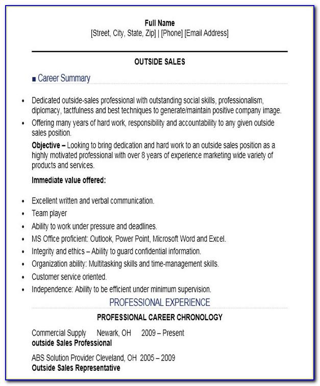 Free Resume Template For Sales Position