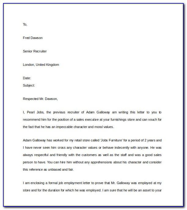 Free Template For Reference Letter For A Job