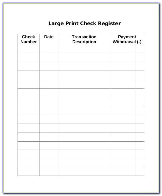 Large Check Register Template