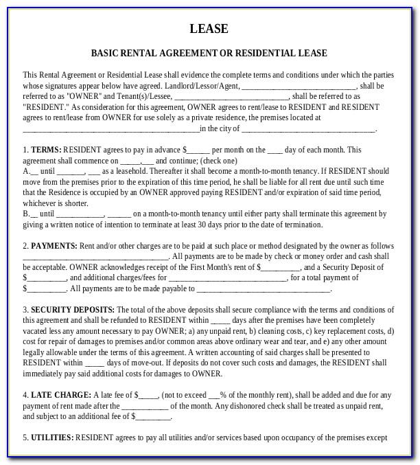 Lease Agreement Templates Free
