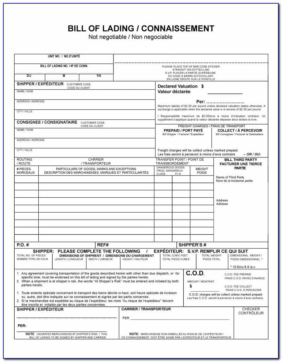 Moving Company Bill Of Lading Form