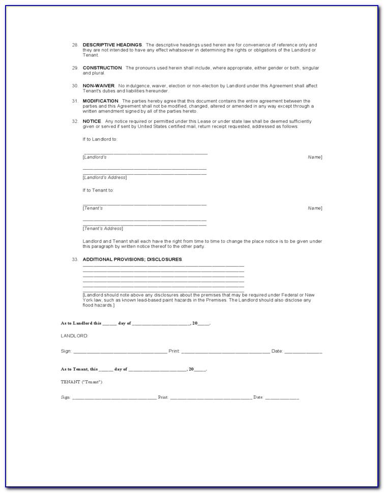 New York House Lease Agreement Form