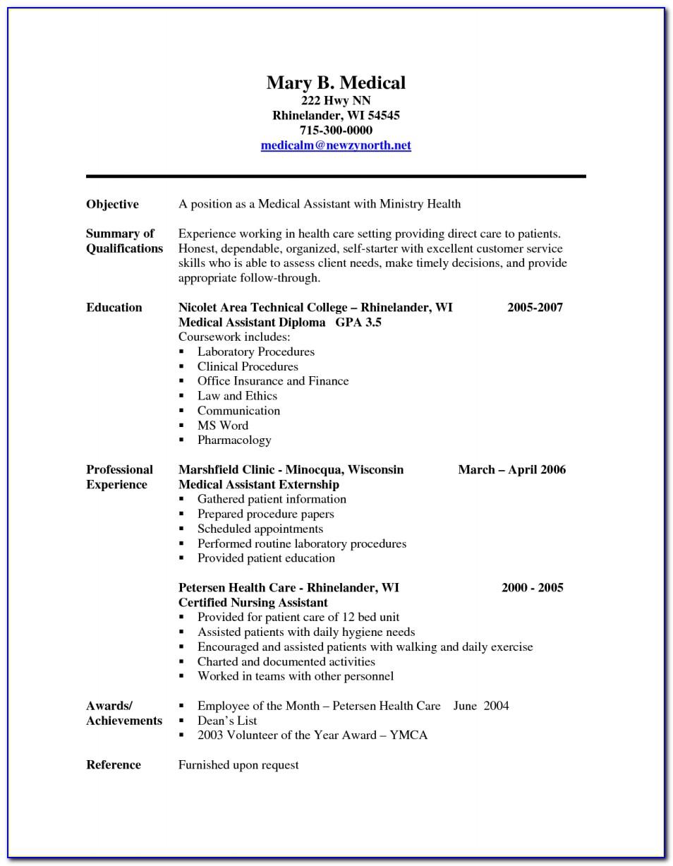 Resume Template For Certified Medical Assistant