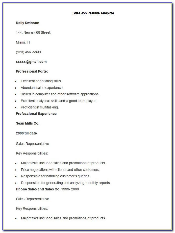 Resume Templates For Sales Positions