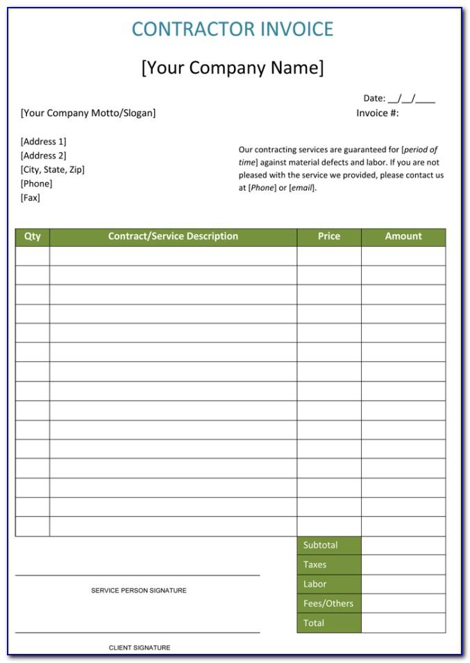Sample Construction Invoice Word Format