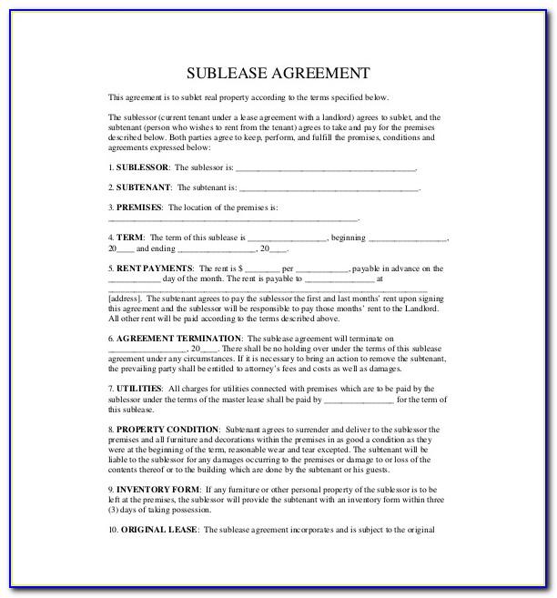 Sublease Agreement Template Free Uk