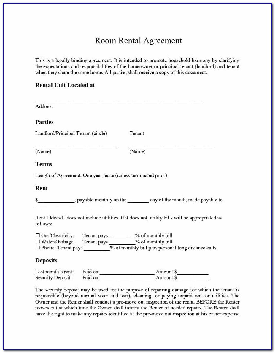 Template For Room Rental Agreement