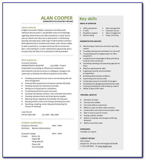Administrative Assistant Cv Template Microsoft Word