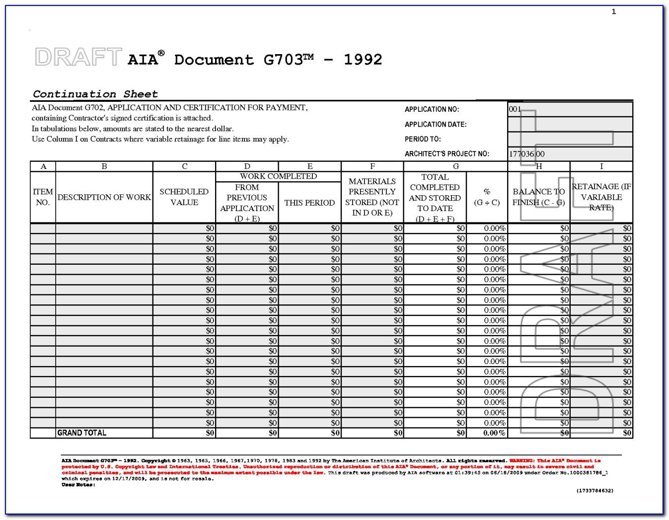 Aia Document G702 Excel Template