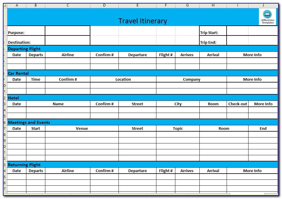 Business Trip Plan Template Excel