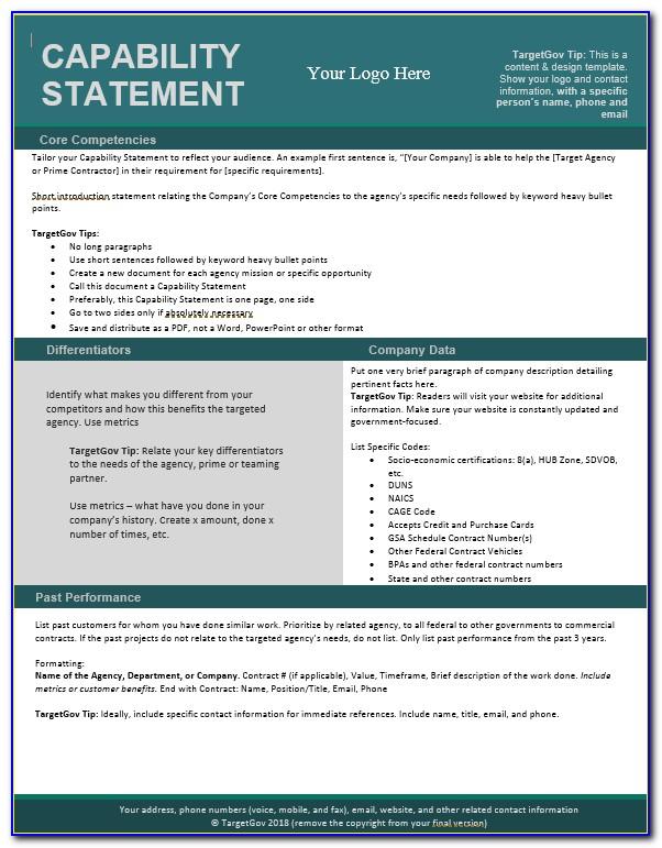Capability Statement Template For Government Contractors