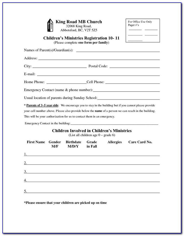 Children's Ministry Registration Form Template