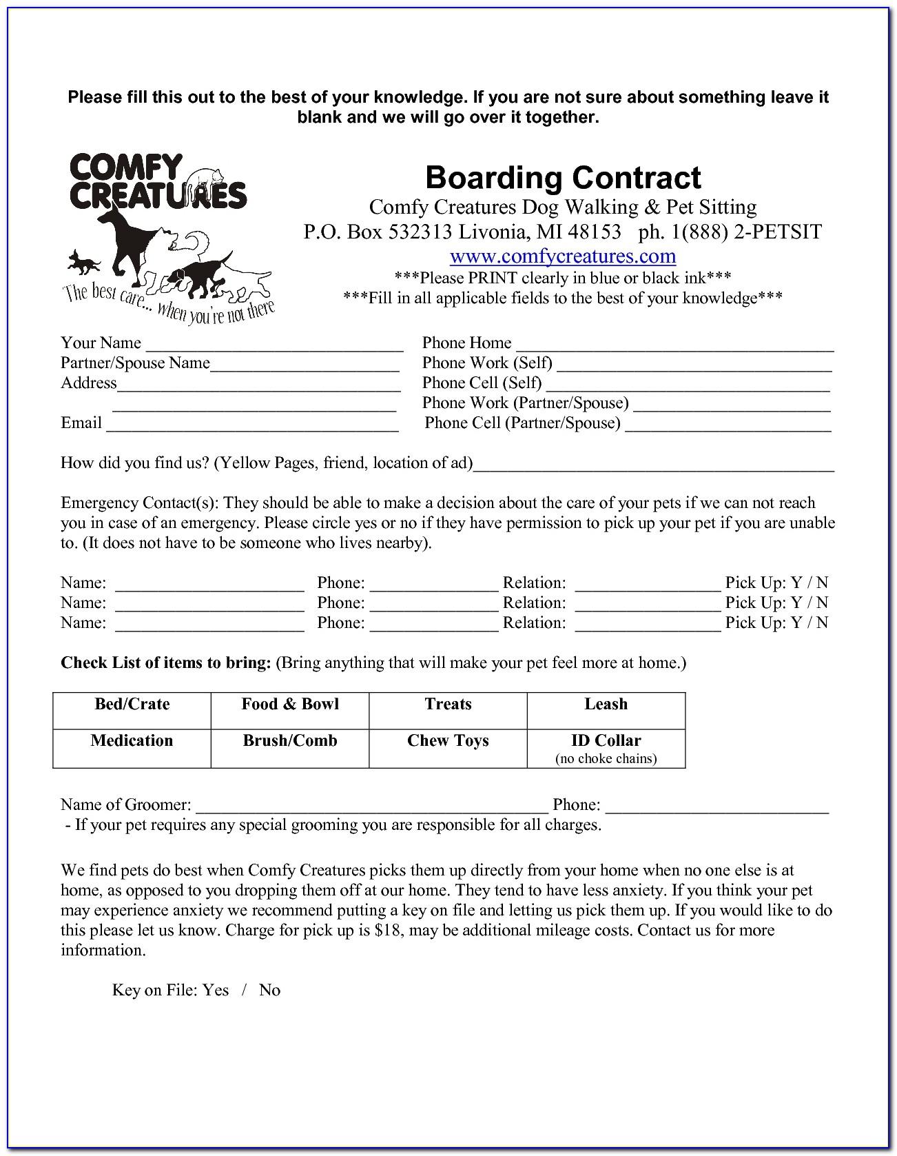 Dog Boarding Contract Template