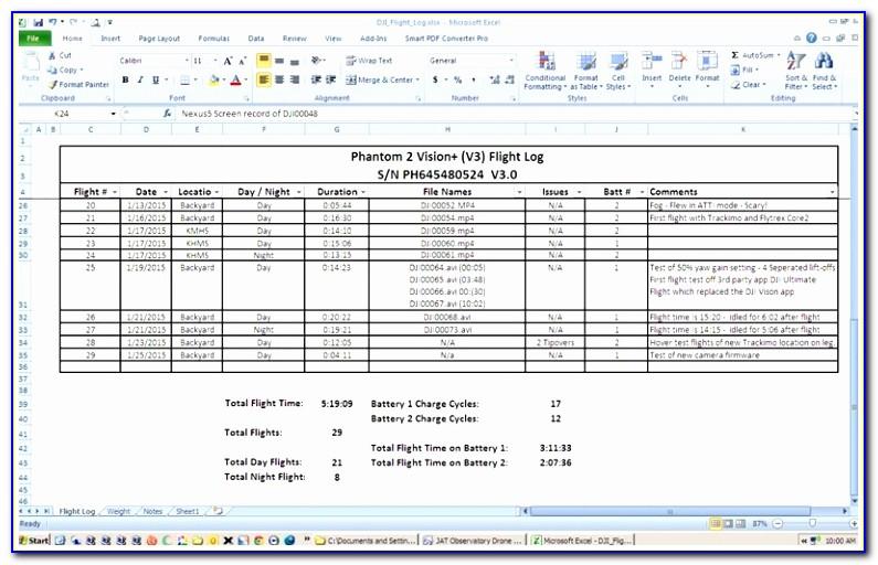 Drone Logbook Template Excel