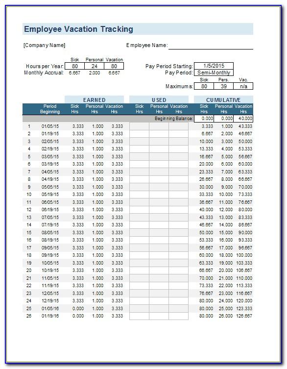 Employee Pto Tracker Excel Template Format 2019